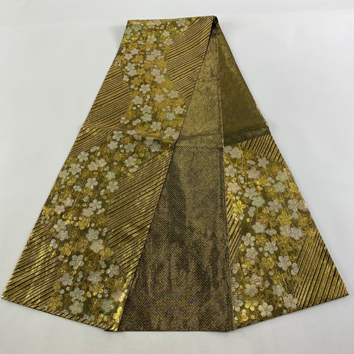 袋帶 秀品級 振袖禮服禮服用 槍梅花 金絲 金金箔 金色 六通 純蠶絲