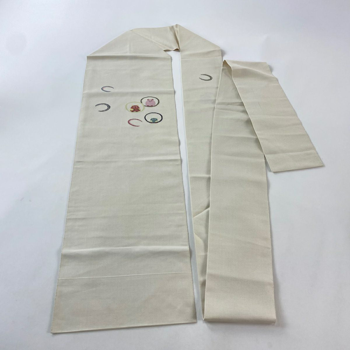 名古屋帶 名品級 八寸名古屋帶 豬 豬的蹄子 奶油色 純蠶絲