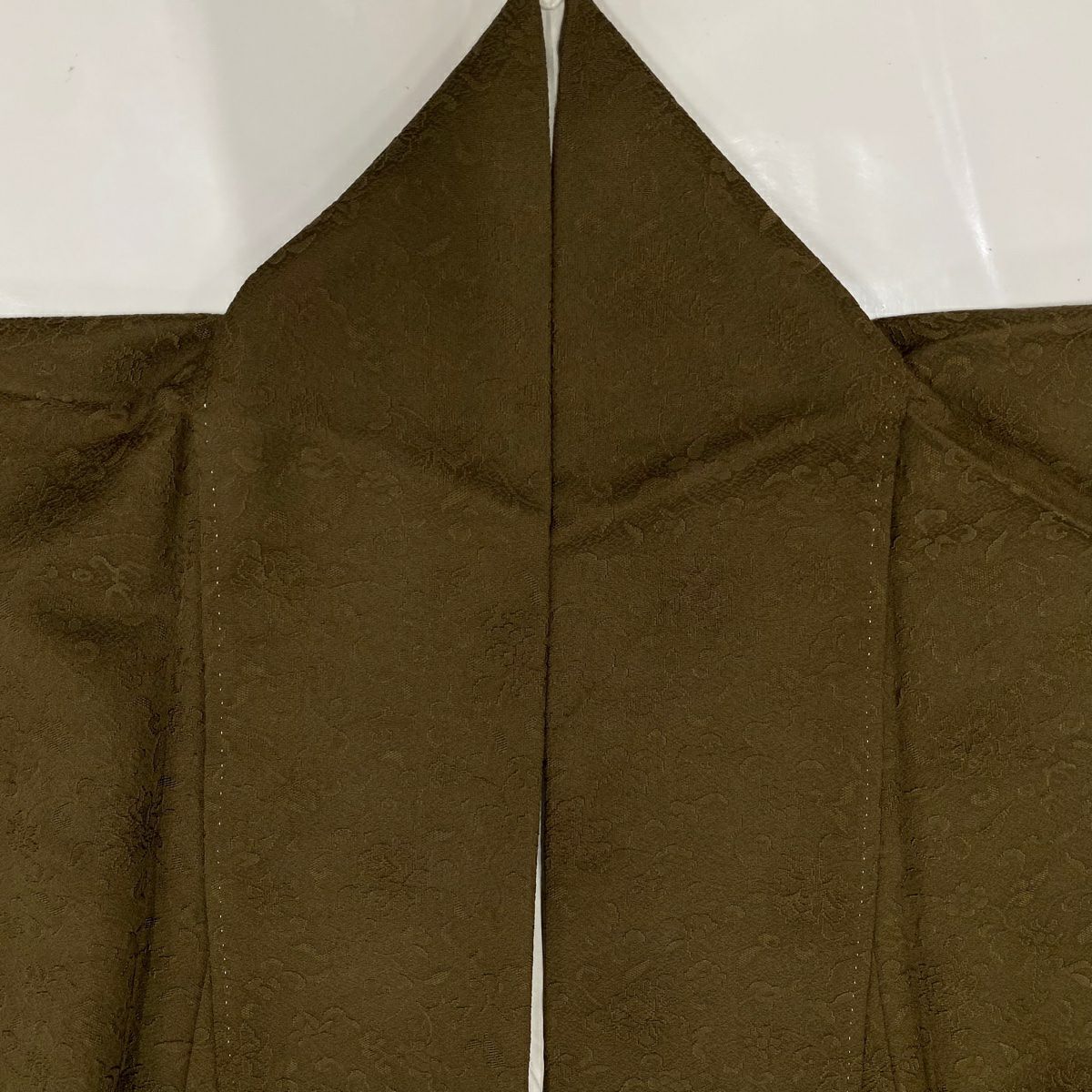 付下 身長169.5cm 袖長67.5cm L 雙層 山並霞 漸層 茶綠 純蠶絲 名品級