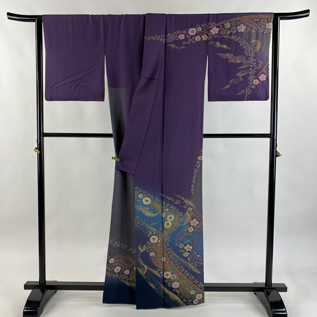 訪問服 身長162cm 袖長67cm M 雙層 吉乃一廉 大和 落款あり 辻花染 金銀彩 漸層 紫 純蠶絲 逸品級