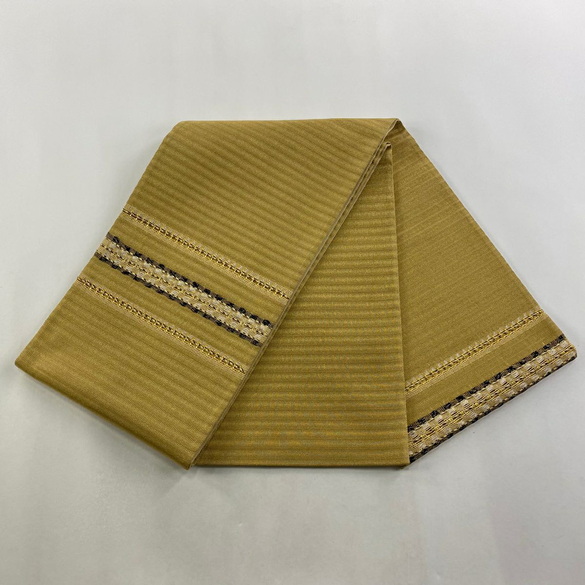 【美品】 袋帶 名品級 條紋 金絲 金色 大鼓圖案 純蠶絲