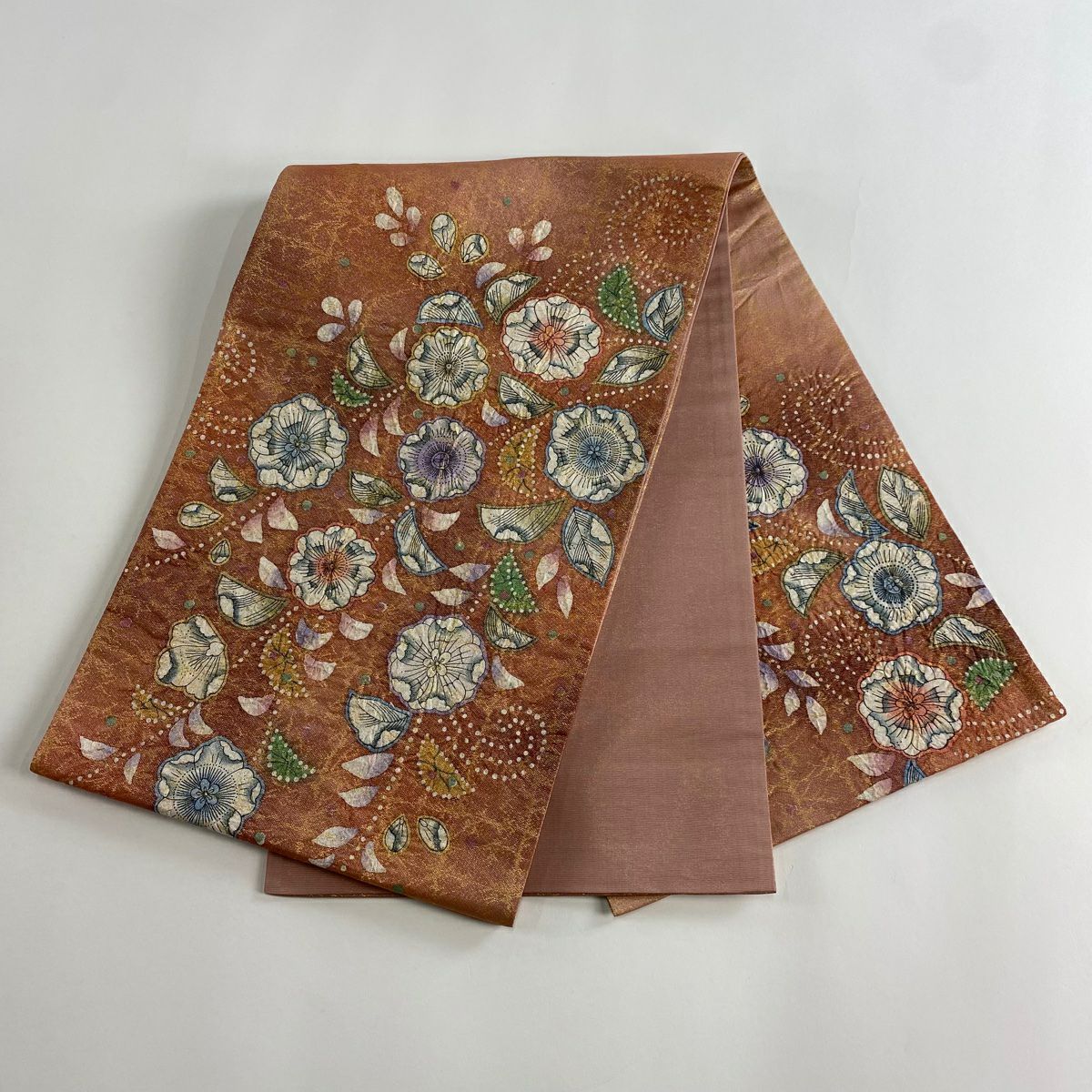 【美品】 袋帶 名品級 草花紋 金糸 漸層 粉紅 大鼓圖案 純蠶絲