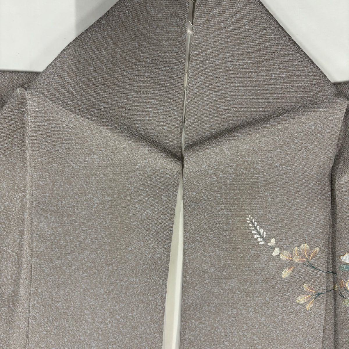 付下 身長155cm 袖長62.5cm S 雙層 扇子 草花紋刺繡 金銀彩 灰紫 純蠶絲 秀品級