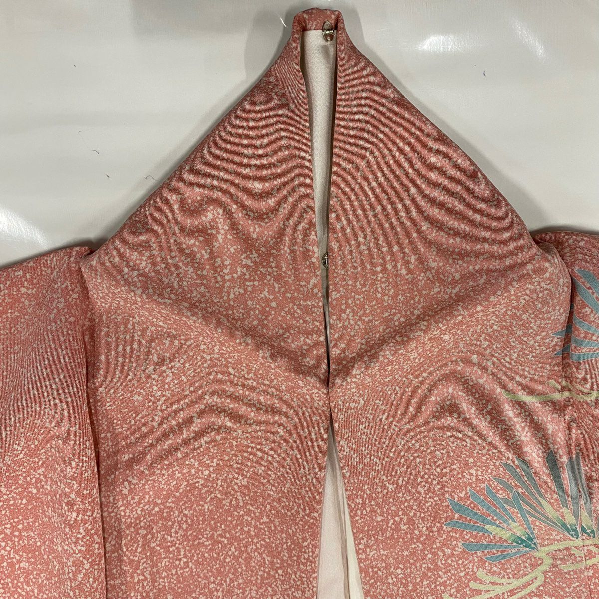 【美品】訪問服 身長161.5cm 袖長65cm M 雙層 落款あり 櫻花 若松樹 漸層 粉紅 純蠶絲 名品級