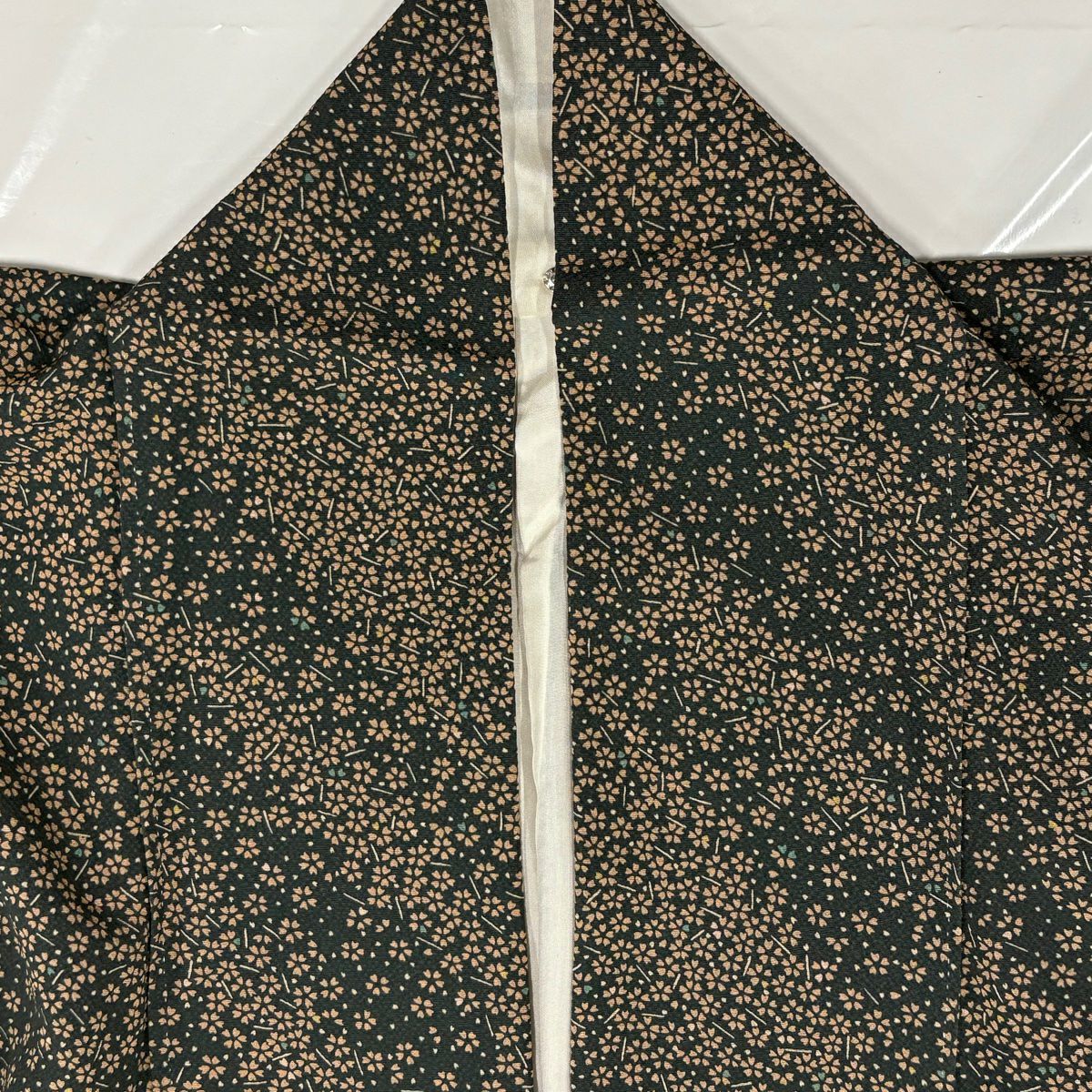 【美品】 小紋 身長150cm 袖長62cm S 雙層 櫻花 墨 黑 純蠶絲 秀品級