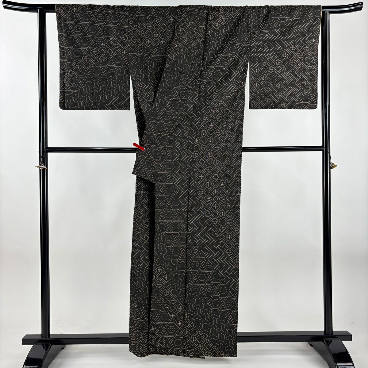 訪問服 身長160cm 袖長63cm S 雙層 網代 有職紋樣 刺繡 焦茶 純蠶絲 逸品級