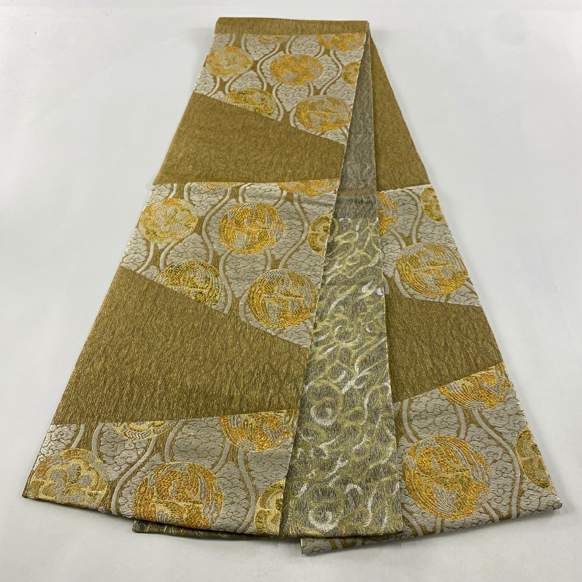 【美品】 袋帶 名品級 鳥 立涌 金銀彩 金色 六通 純蠶絲