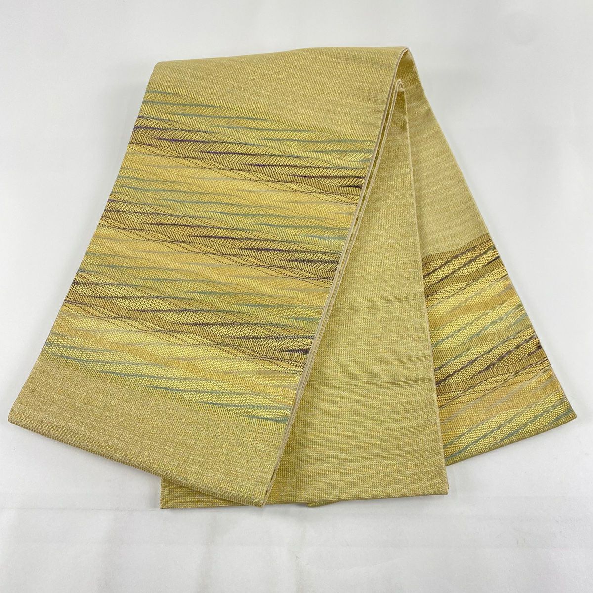 【美品】 袋帶 秀品級 縞 金絲 金 錦帶圖案 純蠶絲