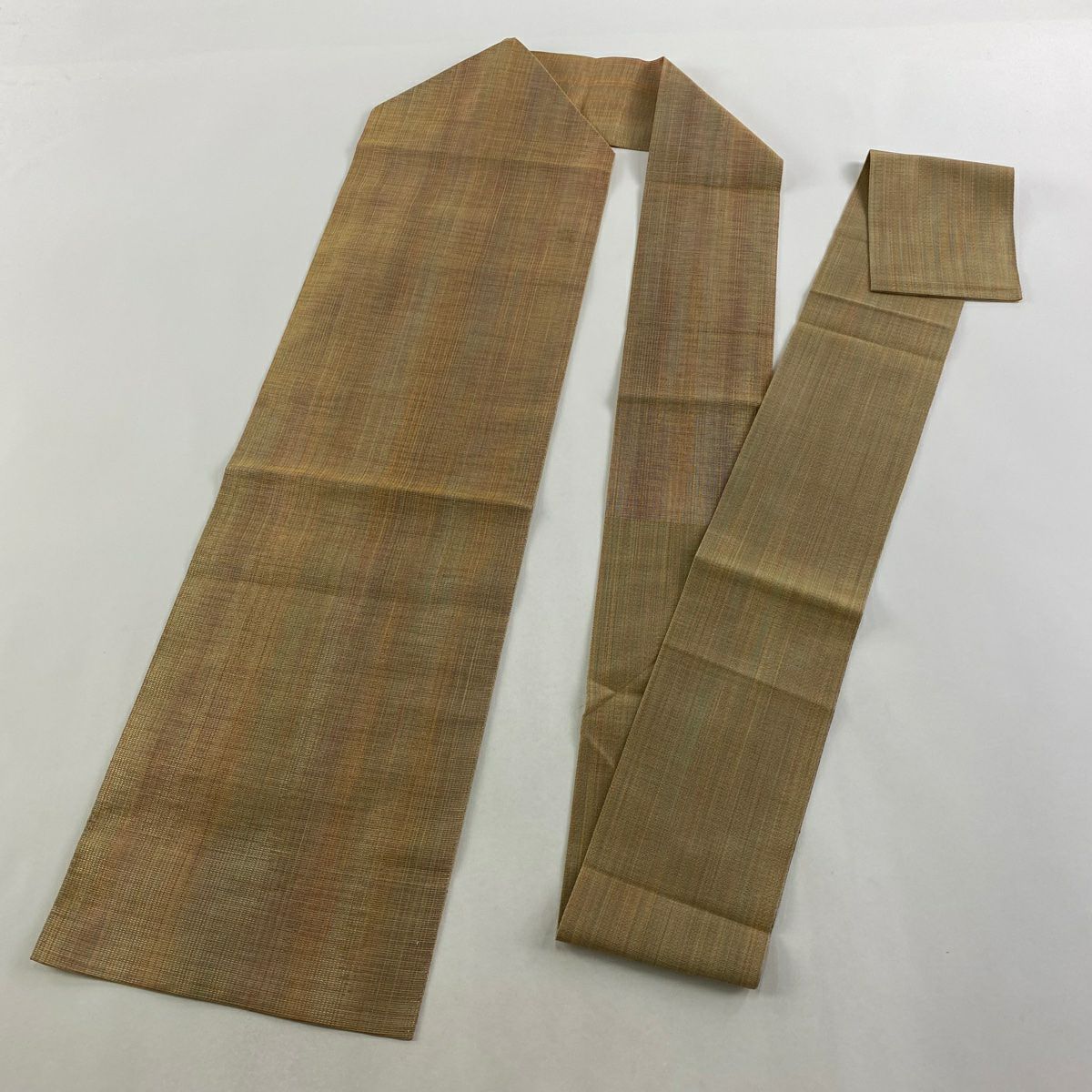 【美品】 名古屋帶 秀品級 八寸名古屋帶 縞 金金箔 薄茶 純蠶絲