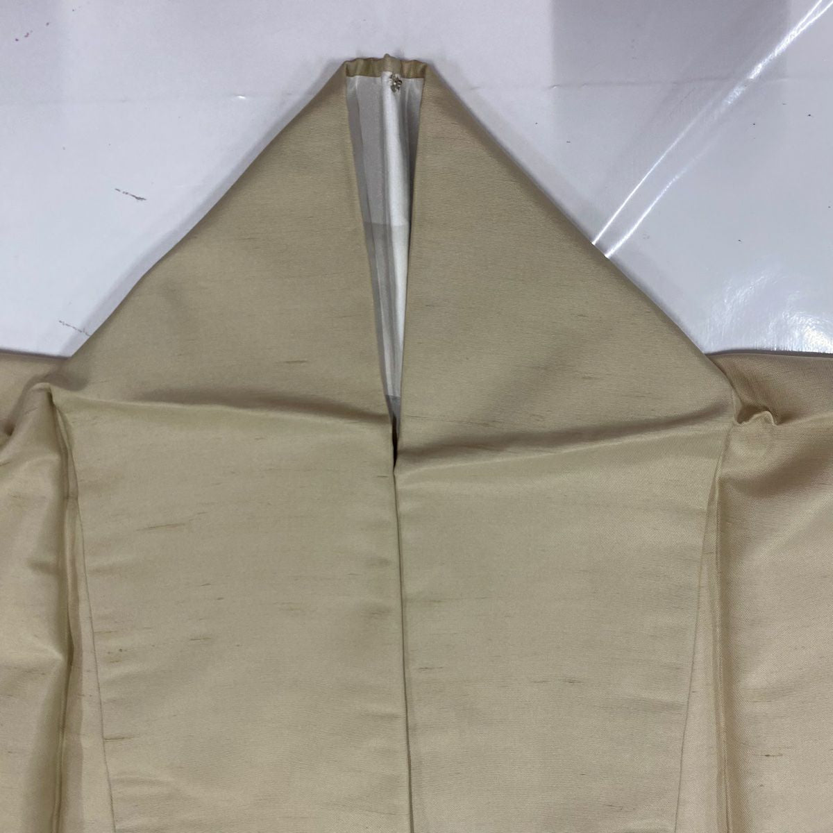 【美品】 付下 身長166.5cm 袖長62cm S 雙層 紬織織 山並 霞 漸層 米色 純蠶絲 優品級