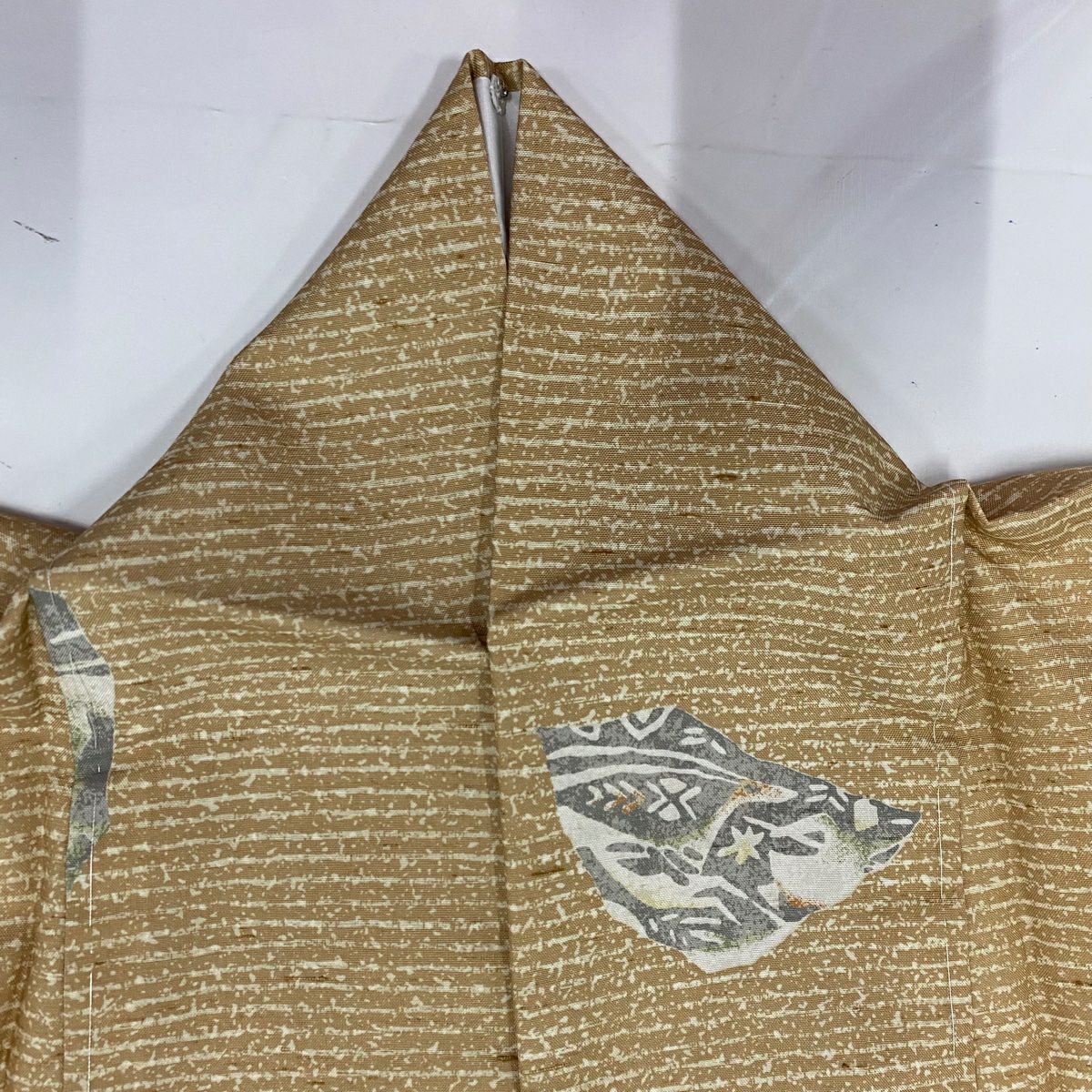 【美品】 小紋 身長152cm 袖長62cm S 雙層 紬織織 鳥 枝葉 薄茶 純蠶絲 秀品級
