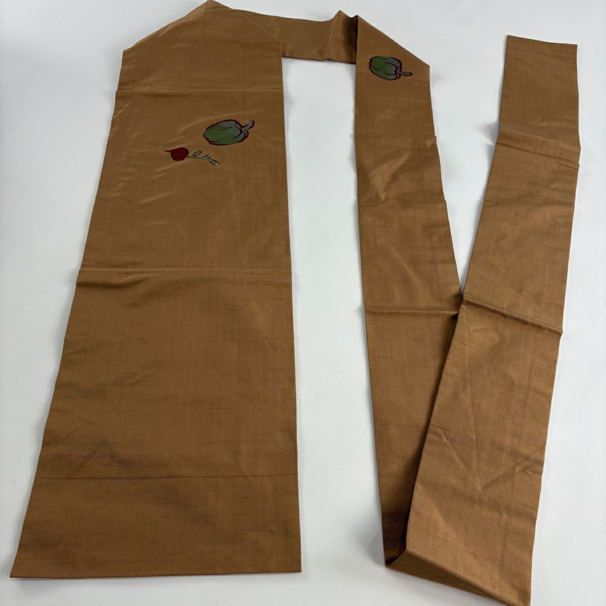 【美品】 名古屋帶 秀品級 紬織織 生物 山吹茶 純蠶絲