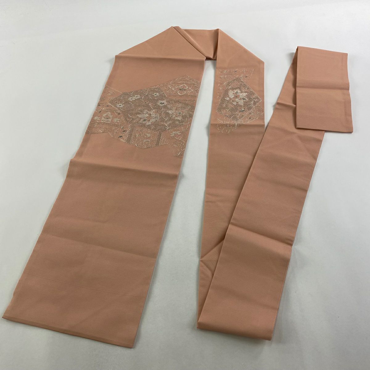 【美品】 名古屋帶 秀品級 夏帶 絽 草花紋 紋 花菱 銀線 粉紅 純蠶絲