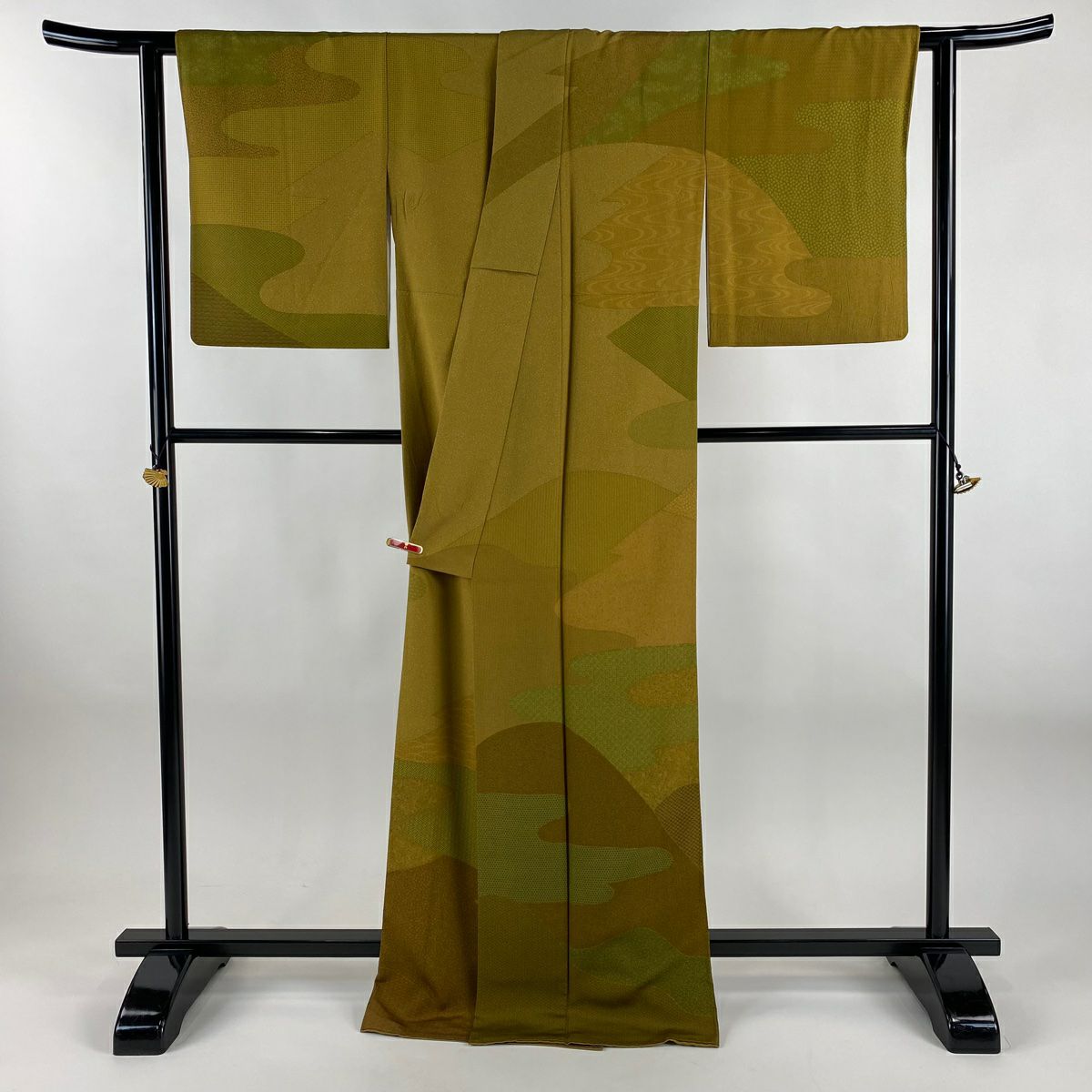 訪問服 身長169cm 袖長66.5cm M 雙層 人間國寶 中村勇二郎 落款あり 霞 葡萄 黃土色 純蠶絲 逸品級
