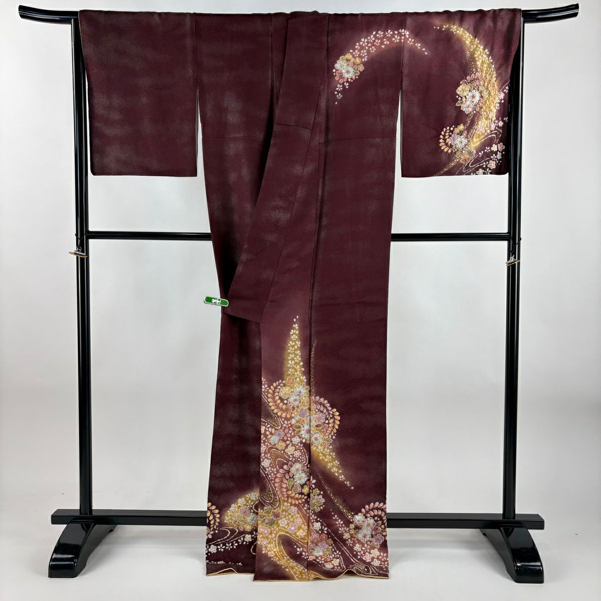 訪問服 身長172.5cm 袖長66cm M 雙層 徳永憲峯 落款あり 辻花染 流水 銀通 金銀彩 茶紫 純蠶絲 逸品級