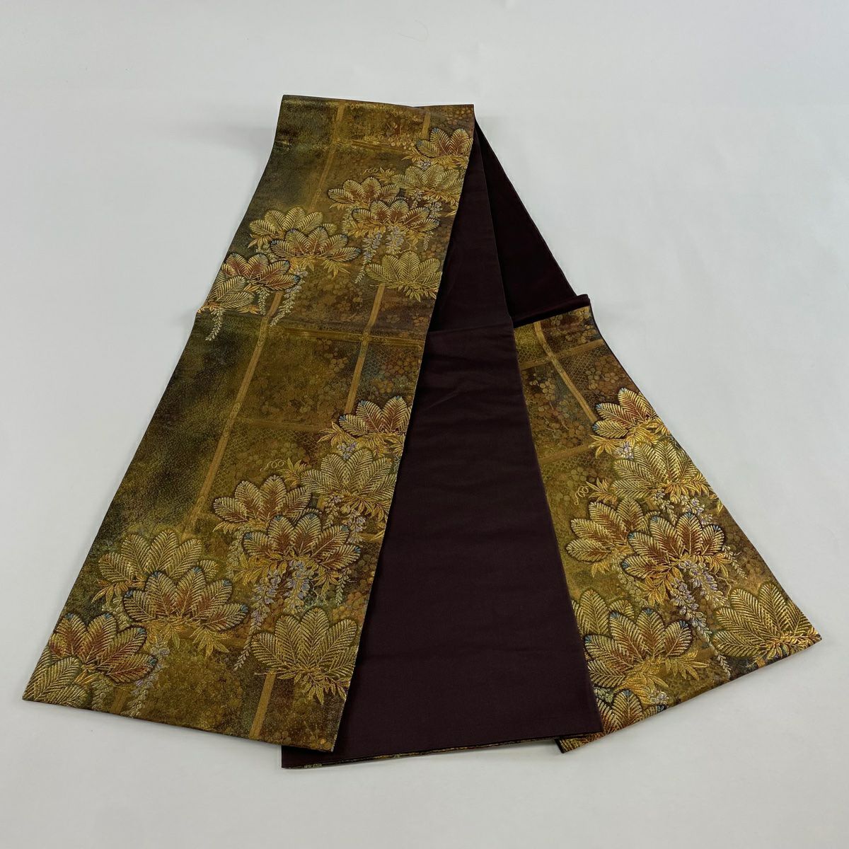 【美品】 袋帶 秀品級 笠松樹 藤 金絲 金金箔 金色 六通 純蠶絲