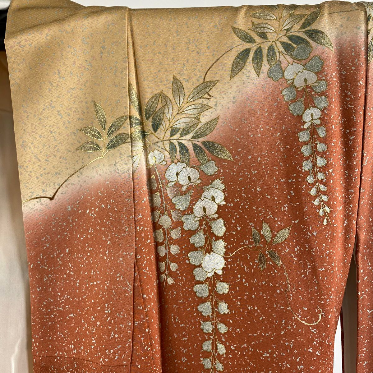 【美品】訪問服 身長164cm 袖長62.5cm S 雙層 秋草 金絲 金銀彩 紅茶 純蠶絲 秀品級