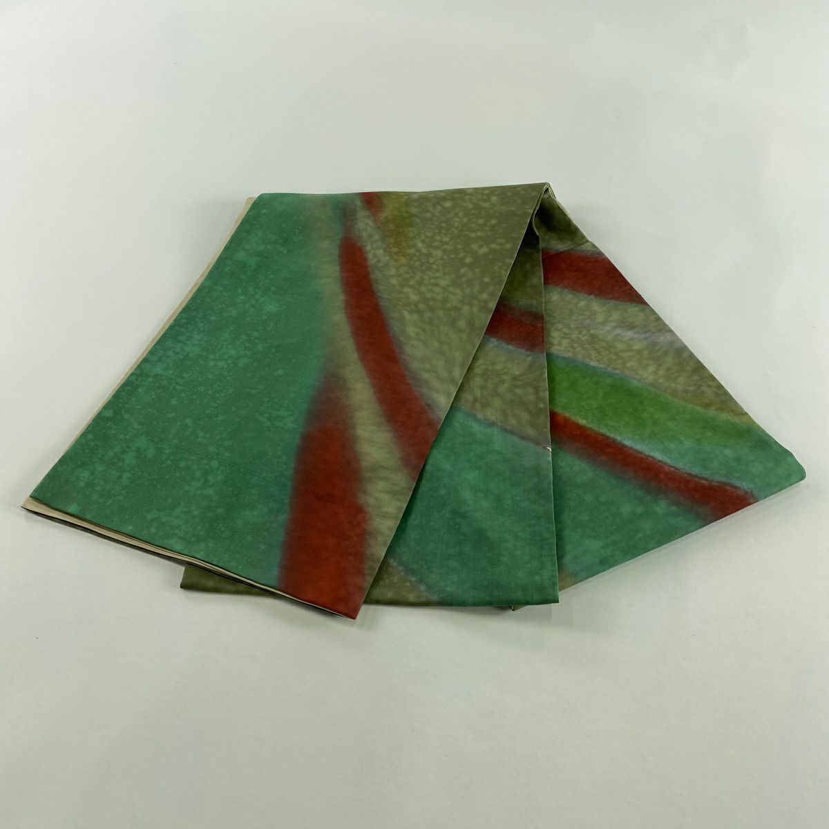 袋帶 秀品級 幾何圖案 綠色 大鼓花紋 純蠶絲