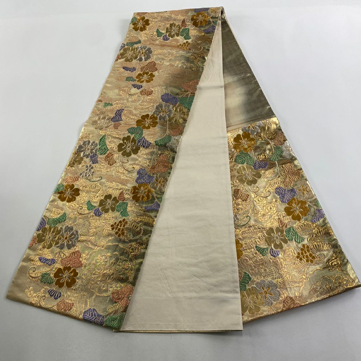 袋帶 秀品級 櫻花 松樹樹 金絲 金金箔 金色 六通 純蠶絲