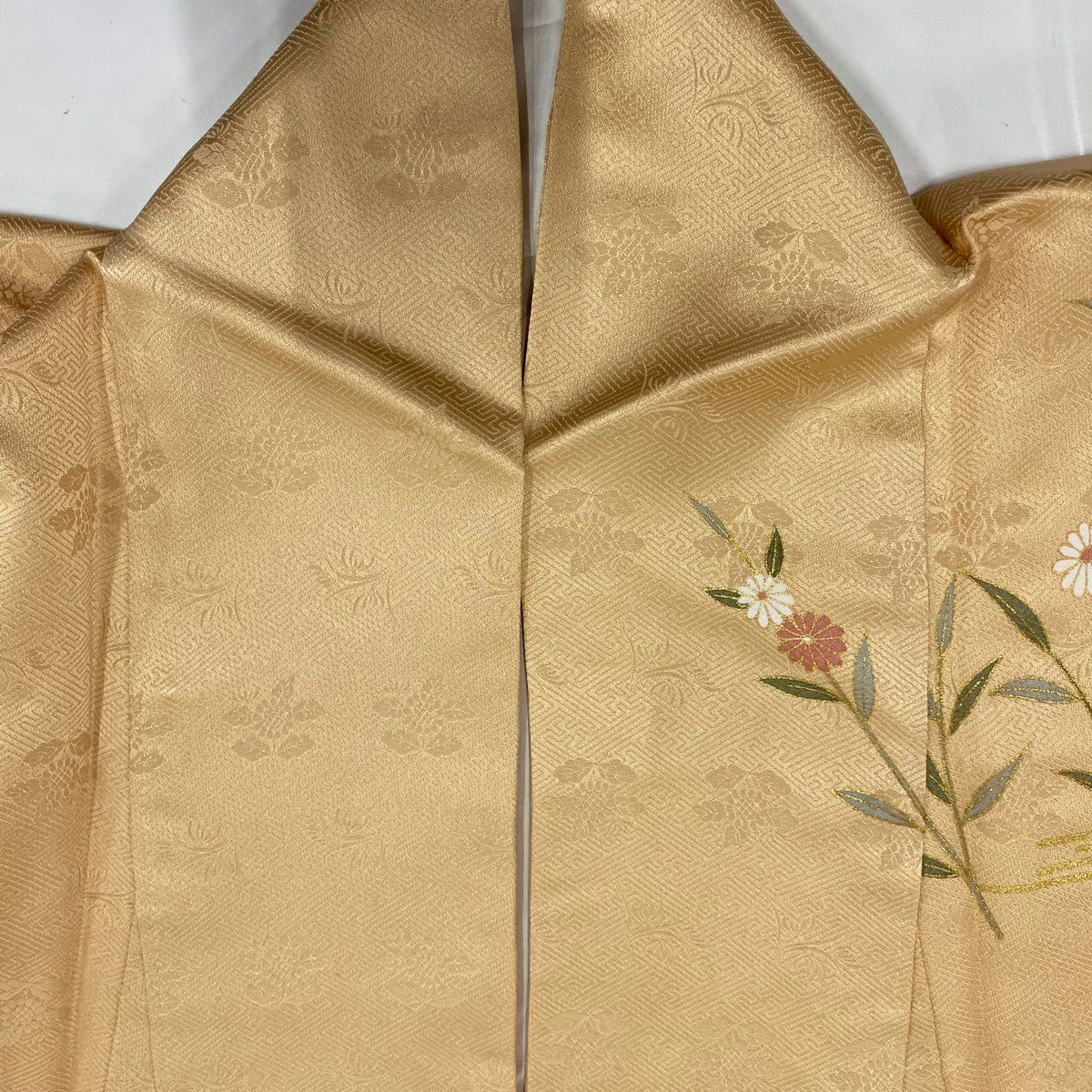 訪問服 身長155.5cm 袖長66cm M 雙層 雪輪 草花紋紋 金彩裝飾 漸層 淺橙色 純蠶絲 優品級