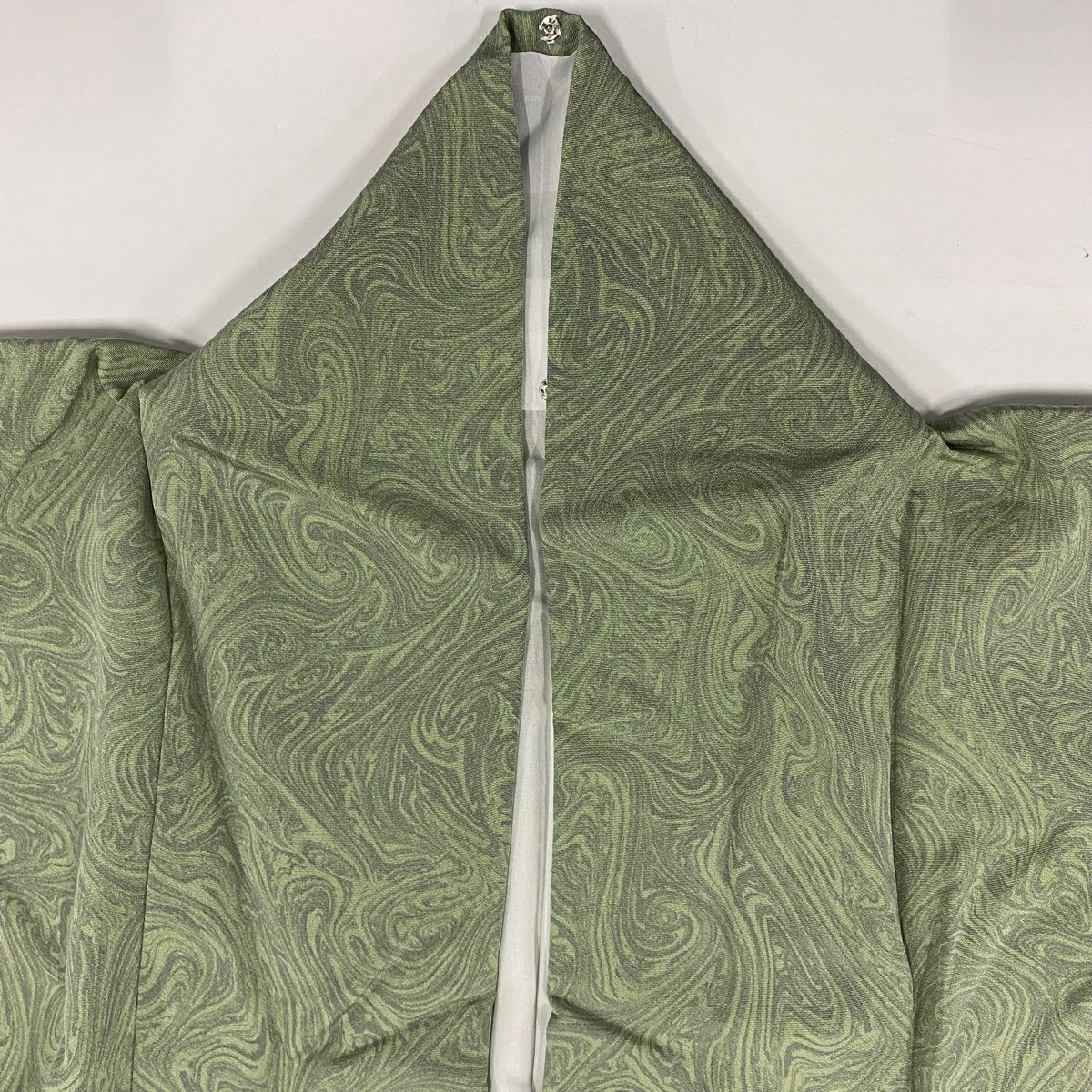 【美品】 付下 身長160cm 袖長67cm M 雙層 墨流 灰綠 純蠶絲 名品級