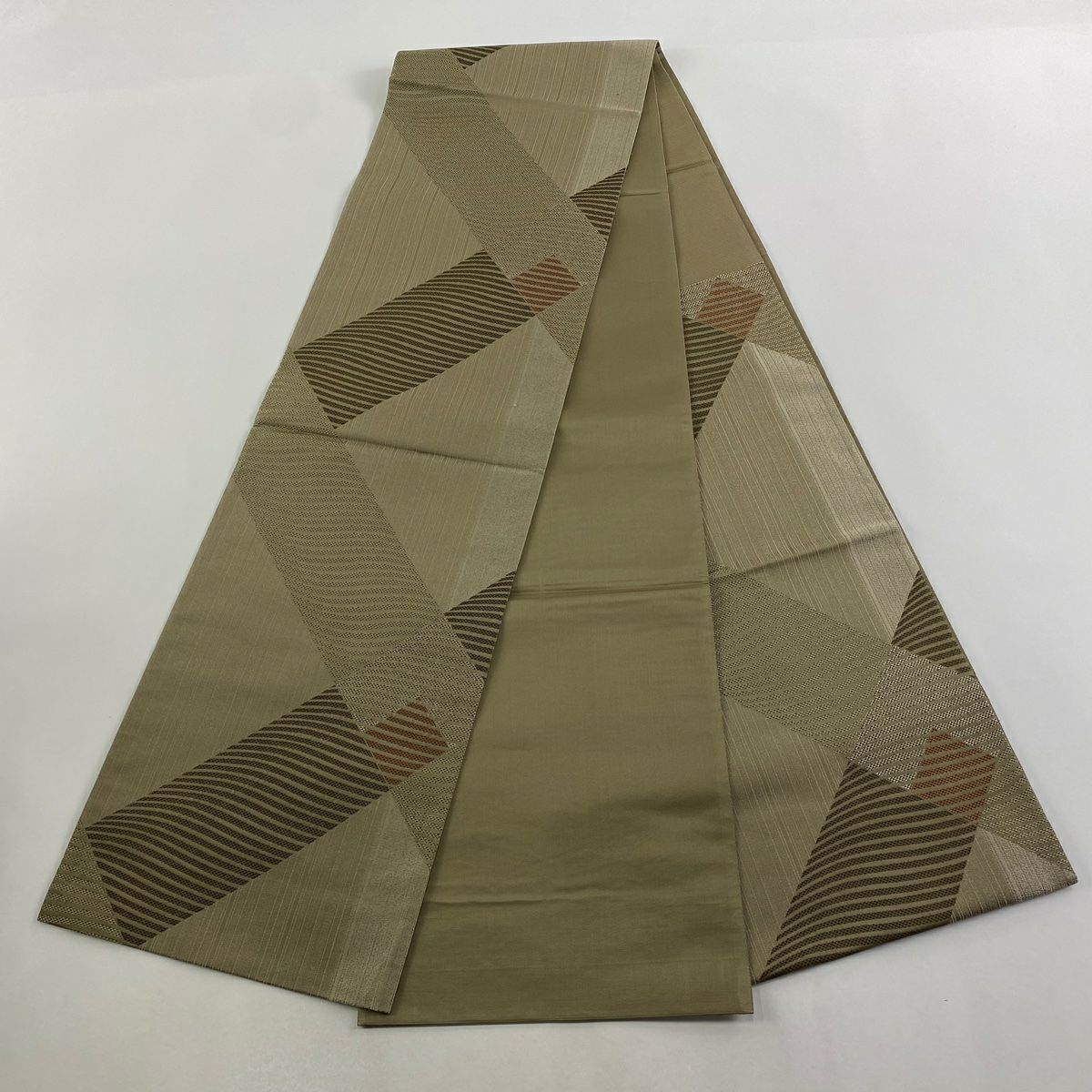 【美品】 袋帶 秀品級 織美舎 薄茶 六通 純蠶絲