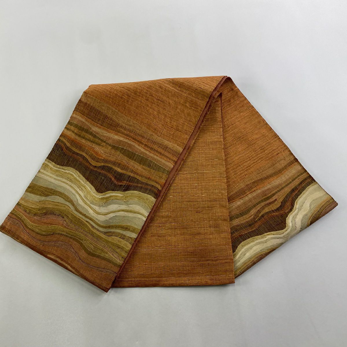 【美品】 袋帶 秀品級 幾何圖案 金彩裝飾 粉米色 大鼓圖案 純蠶絲