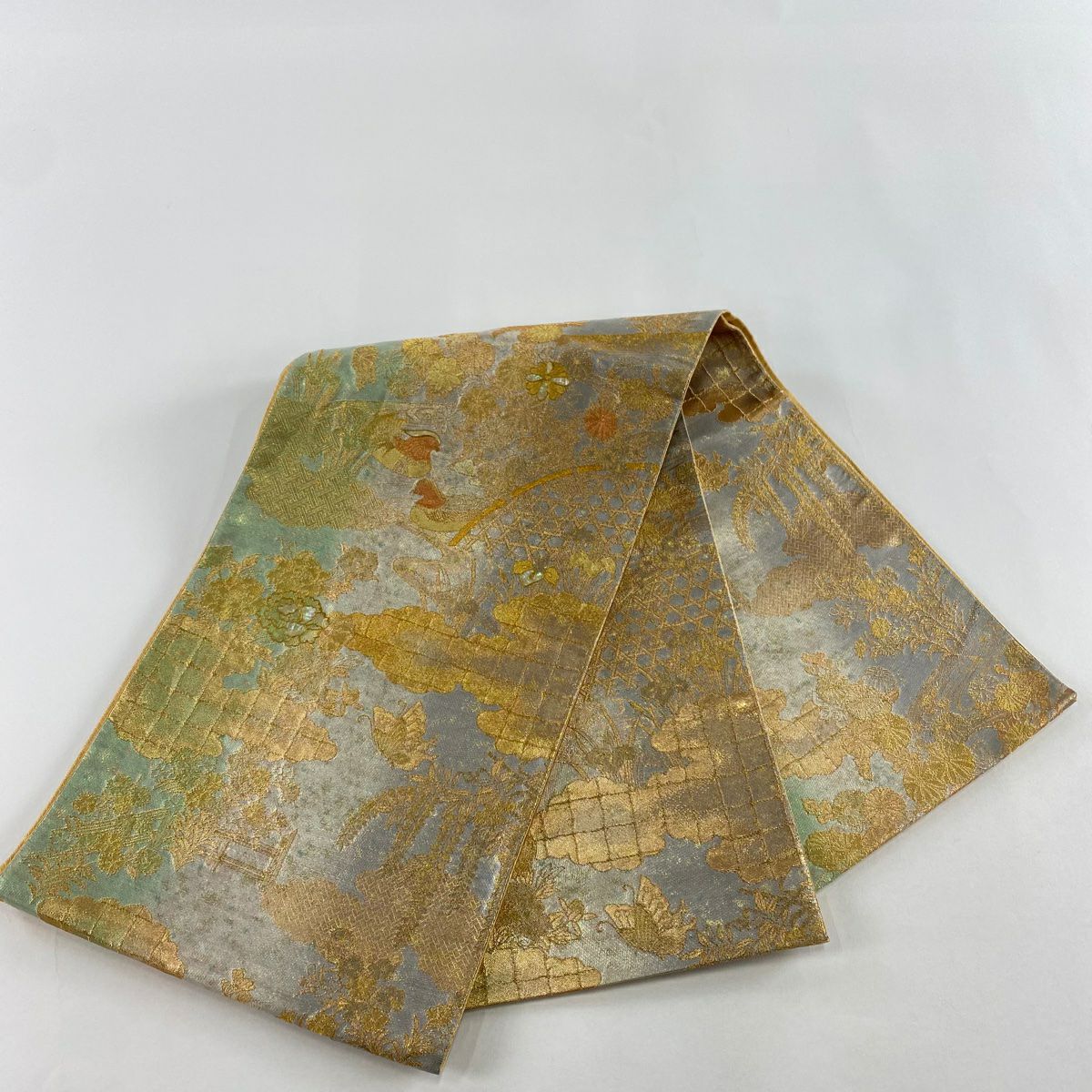 袋帶 秀品級 花鳥 蝶 螺鈿 金金箔 銀 純蠶絲