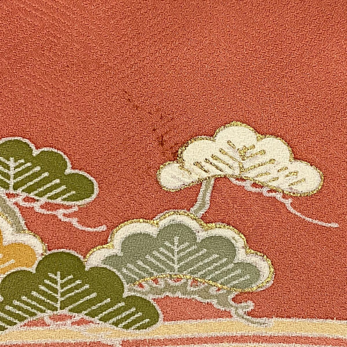 訪問服 身長163cm 袖長68.5cm L 雙層 御所車 松樹竹子梅花 金絲 金銀彩 鮭粉色 純蠶絲 名品級