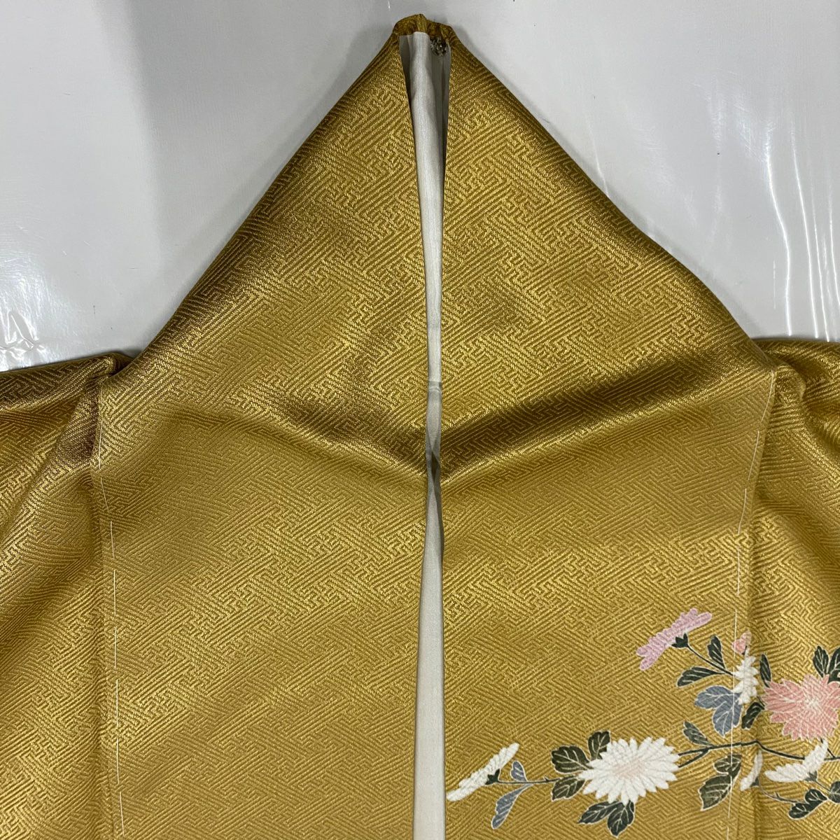 【美品】訪問服 身長158cm 袖長66cm M 雙層 菊花 萩 漸層 黃土 純蠶絲 優品級