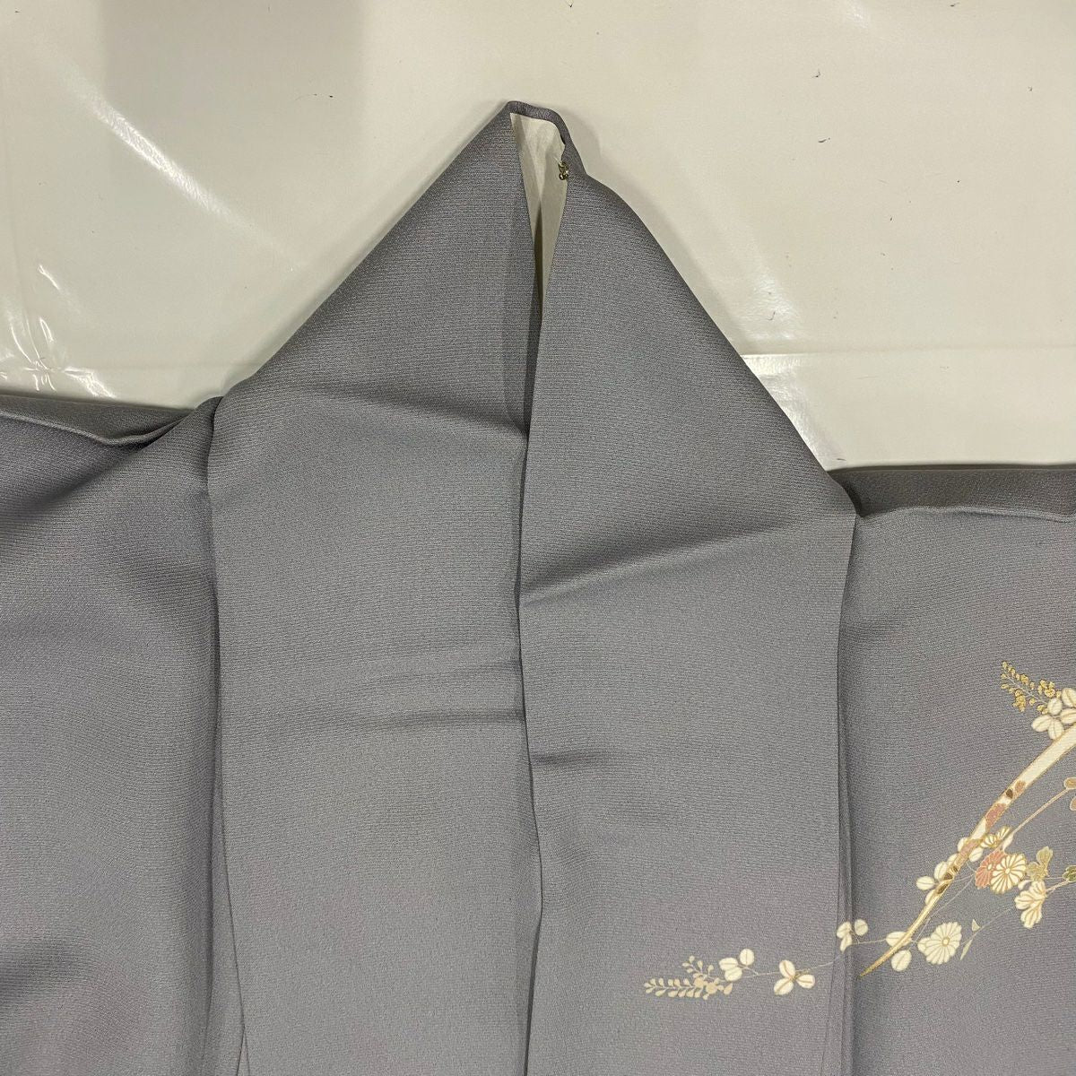 訪問服 身長158cm 袖長63cm S 雙層 菊花 蔓帶 金銀彩 金絲 灰紫 純蠶絲 秀品級