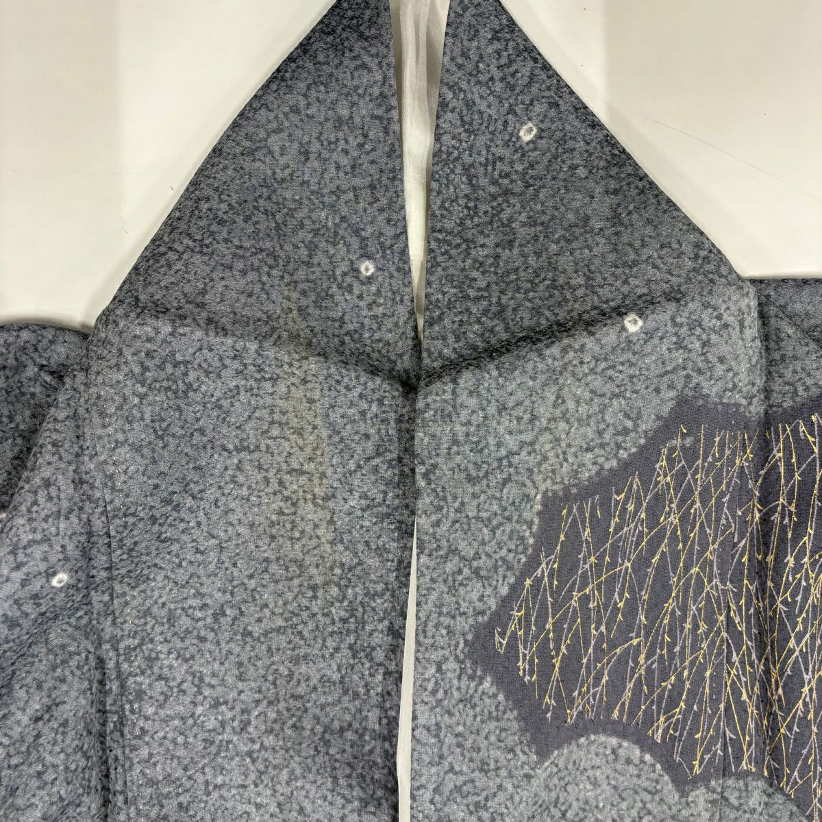訪問服 身長158.5cm 袖長64cm M 雙層 文箱 雲 刺繡 金彩裝飾 灰紫 純蠶絲 秀品級