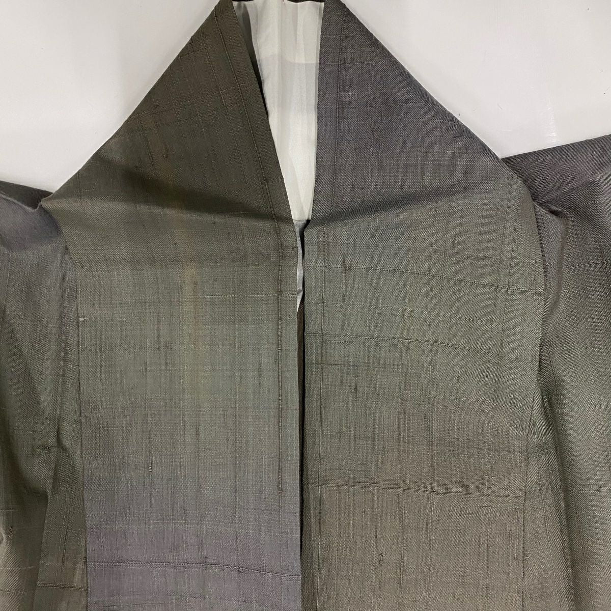 【美品】 小紋 身長158cm 袖長66.5cm M 單層 紬織織 漸層 灰綠 純蠶絲 優品級