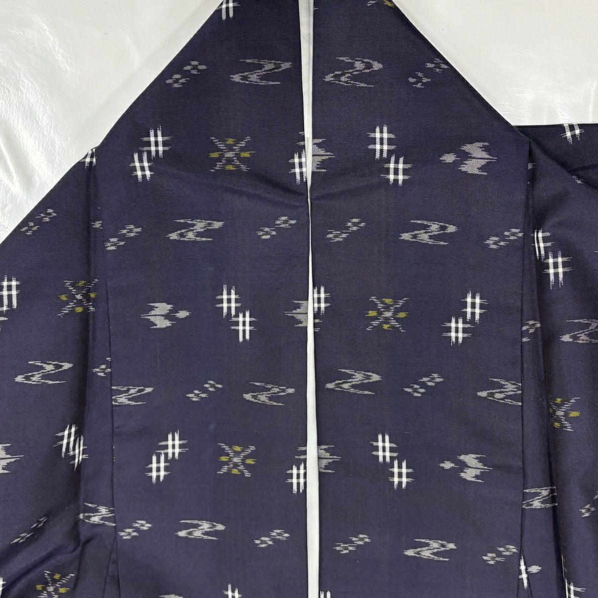 【美品】 紬織 身長156.5cm 袖長65cm M 雙層 流水 燕 深藍 純蠶絲 秀品級