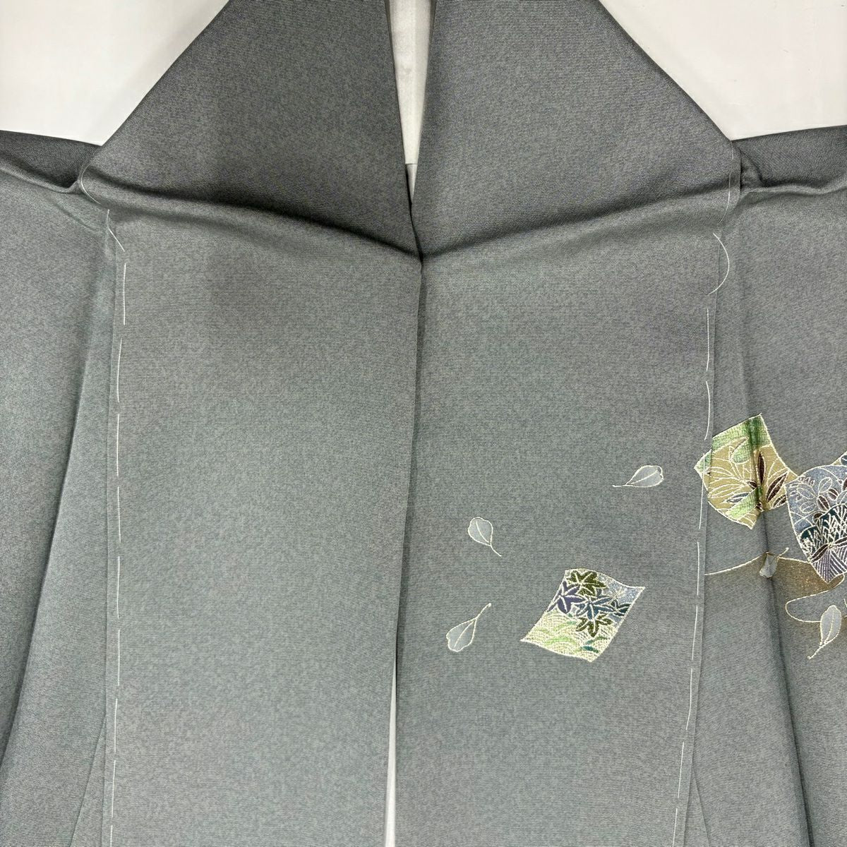 付下 身長162cm 袖長65.5cm M 雙層 草花紋紋 波 金銀彩 漸層 青灰 純蠶絲 優品級
