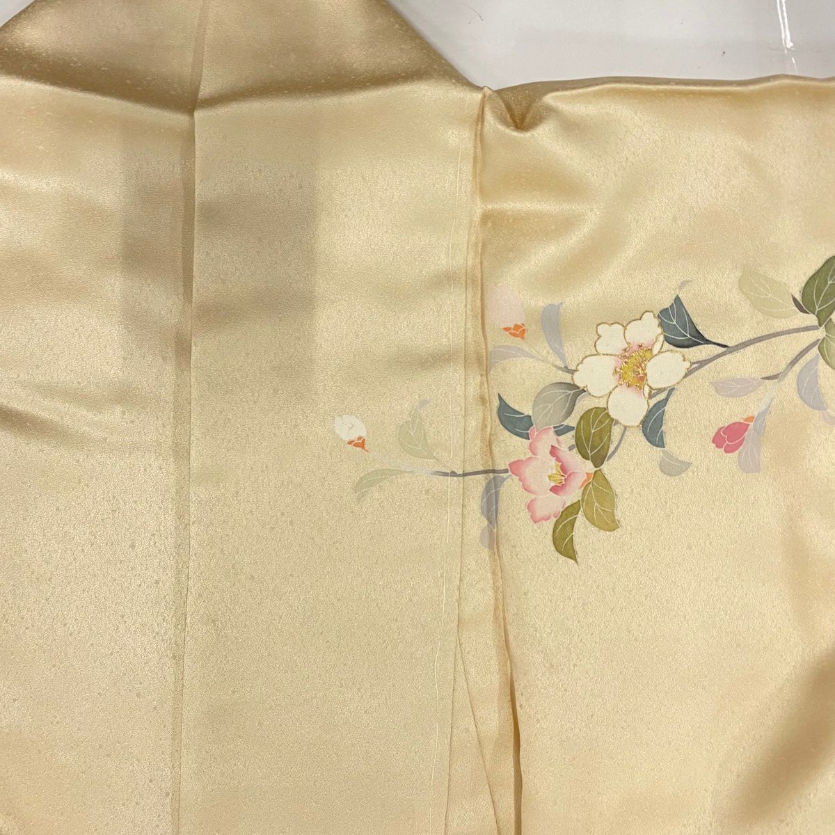訪問服 身長150cm 袖長62cm S 雙層 椿 菊花 金彩裝飾 漸層 奶油色 純蠶絲 優品級