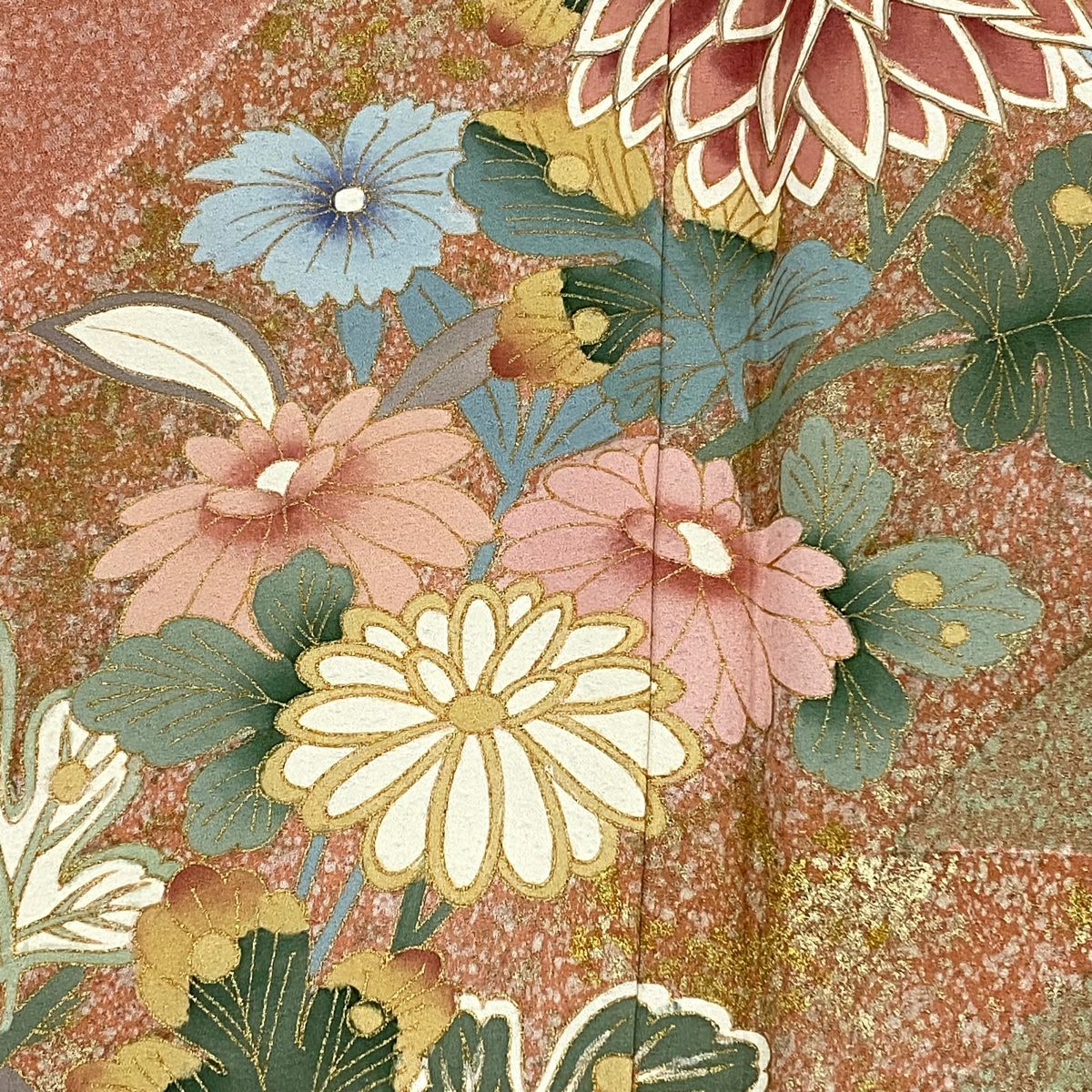 訪問服 身長156.5cm 袖長66cm M 雙層 菊花 梅花 金銀彩 鮭粉色 純蠶絲 名品級