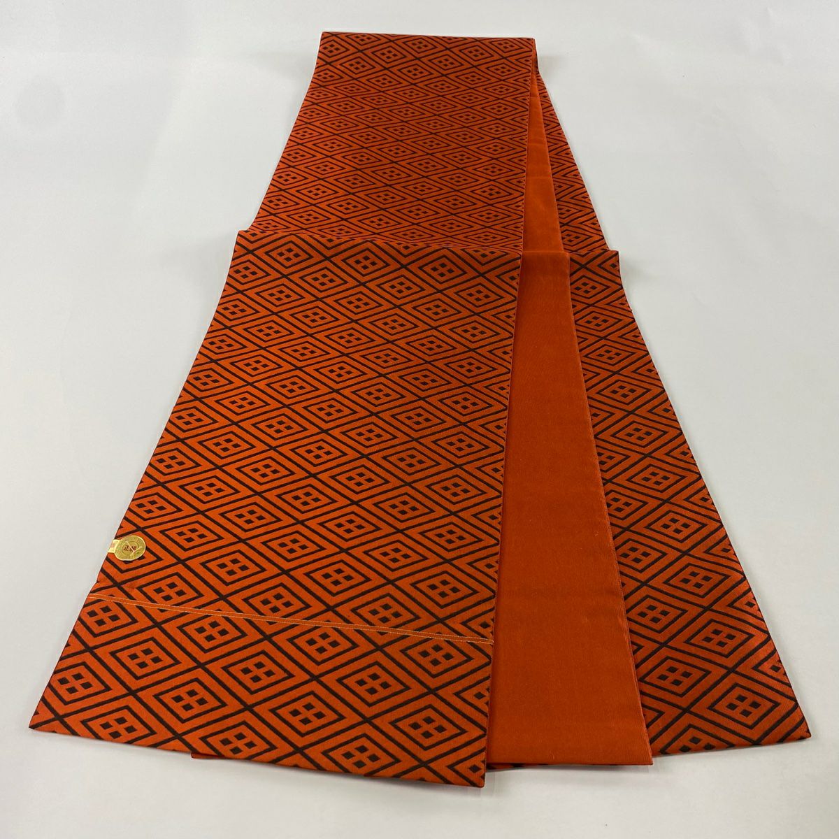 【美品】 袋帶 秀品級 證書齊全 菱形 朱紅色 全通 純蠶絲
