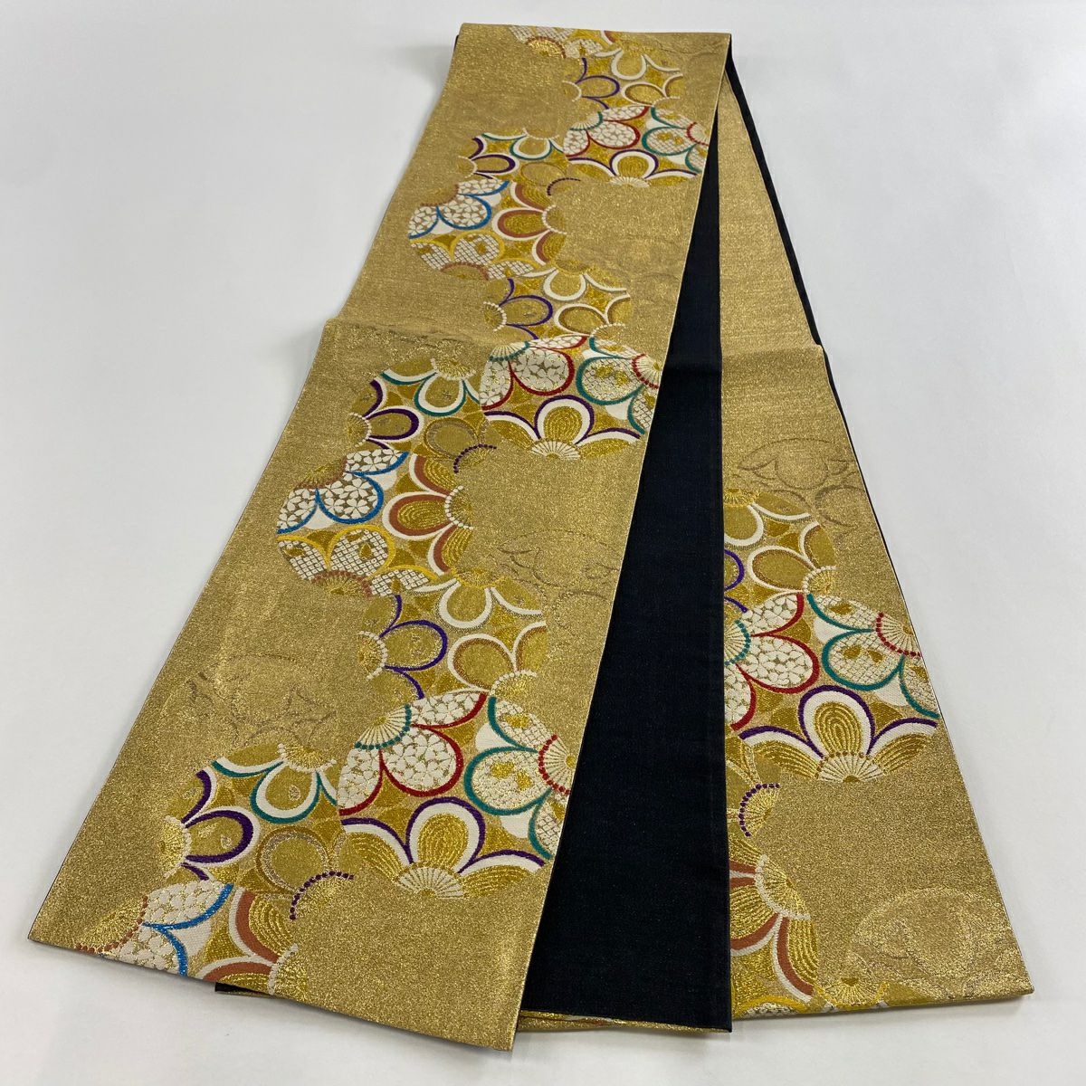 【美品】 袋帶 秀品級 梅花 圓文 金絲 金金箔 金 六通 純蠶絲