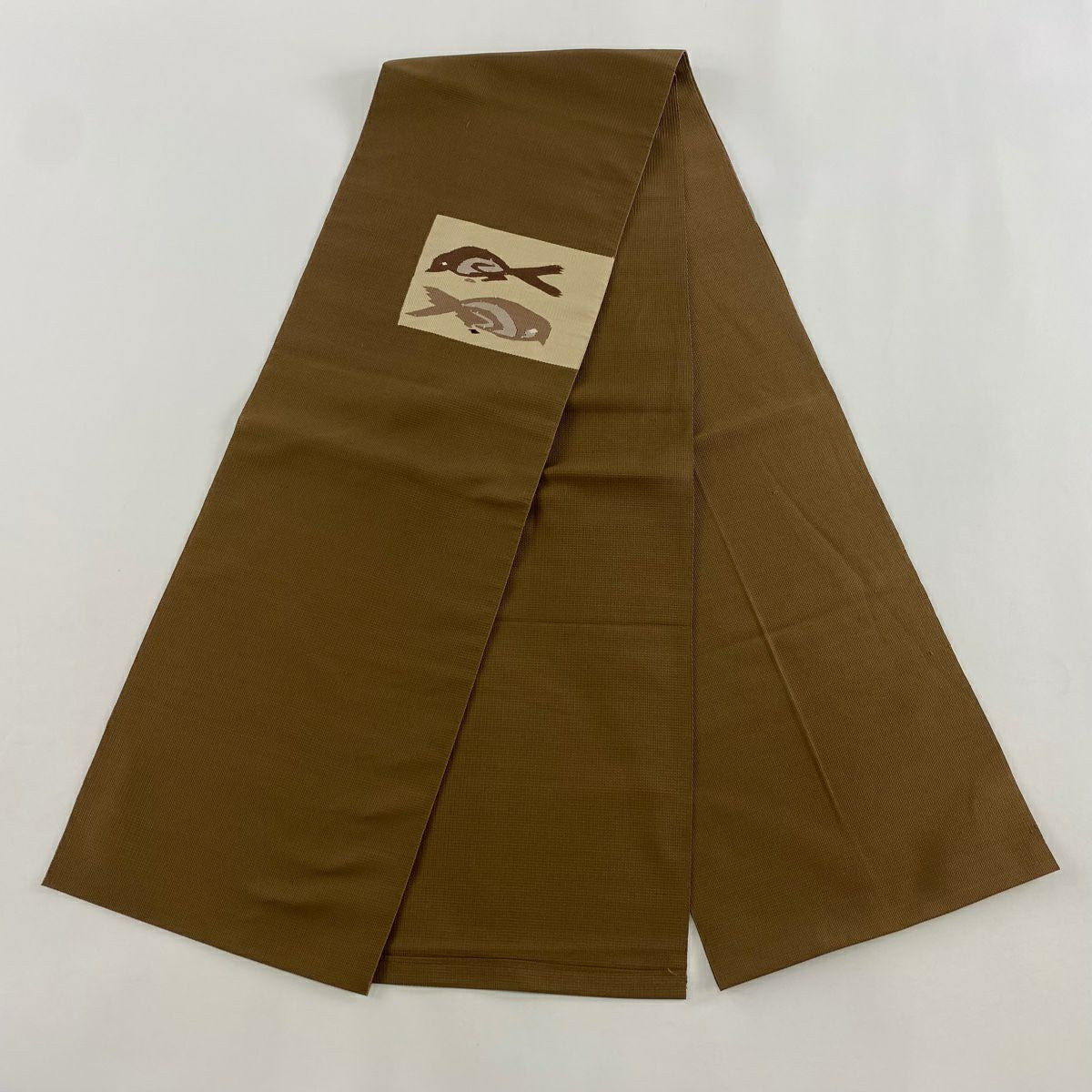 【美品】 名古屋帶 秀品級 八寸名古屋帶 鳥 茶 純蠶絲