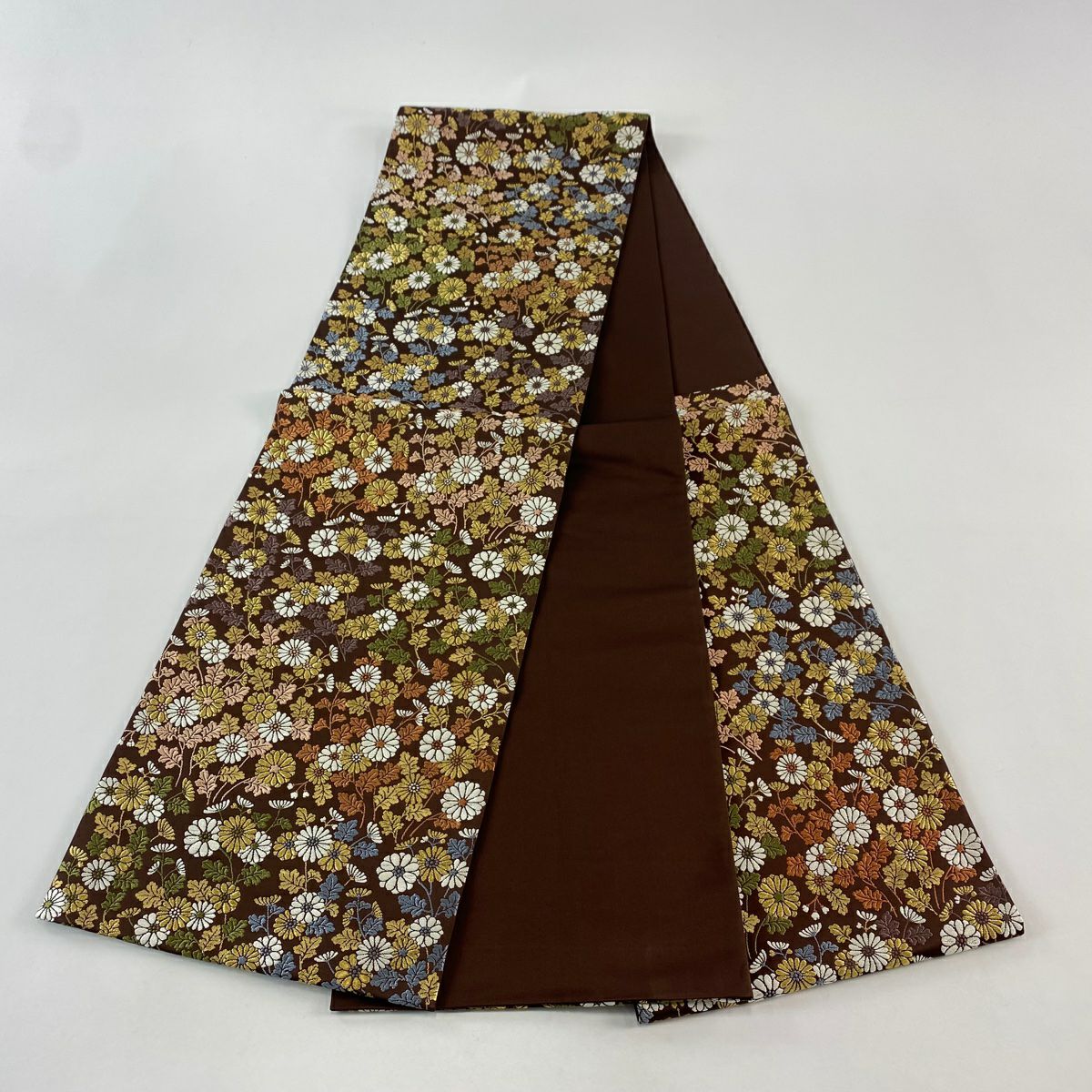 【美品】 袋帶 名品級 菊花 金絲 紫 六通 純蠶絲