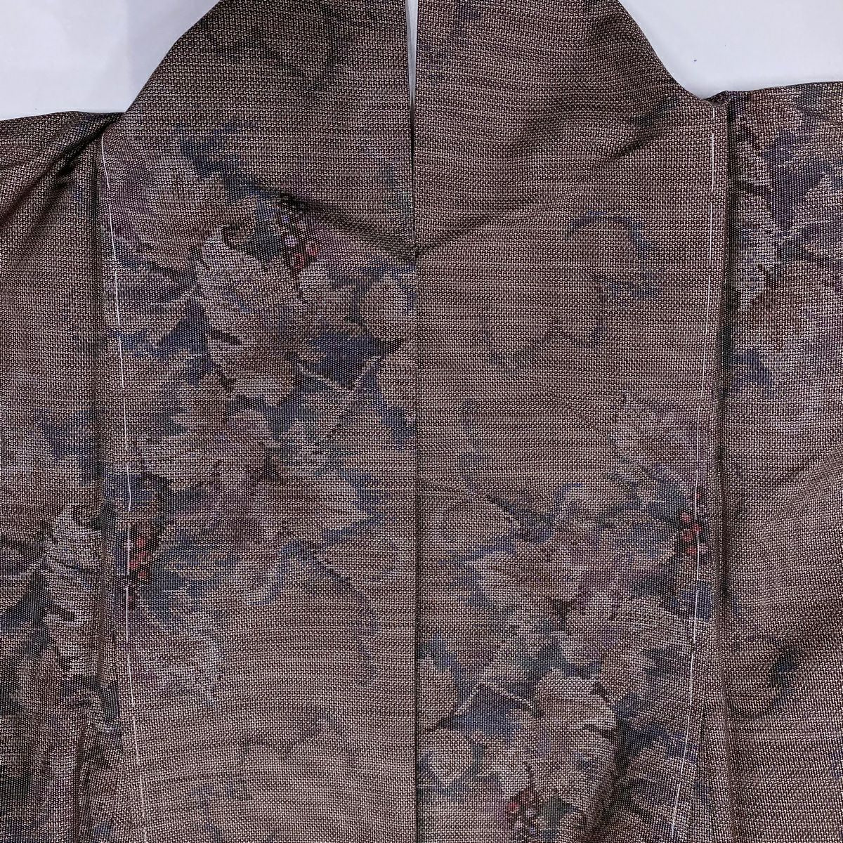 【美品】 紬織 身長163cm 袖長63cm S 雙層 大和 葉與果實 茶 純蠶絲 優品級