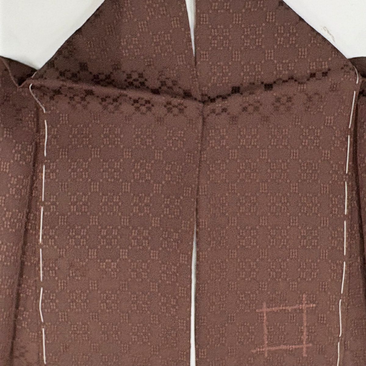 【美品】 小紋 身長157cm 袖長65cm M 雙層 幾何學圖案 焦茶 純蠶絲 秀品級