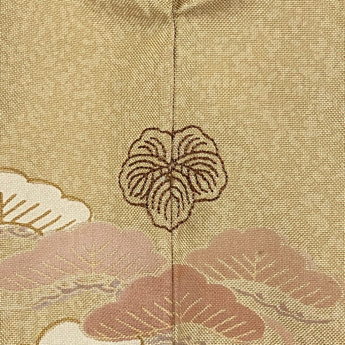 訪問服 身長164.5cm 袖長64.5cm M 雙層 紬織織 松樹竹子梅花 家屋 薄茶 純蠶絲 秀品級 一個紋