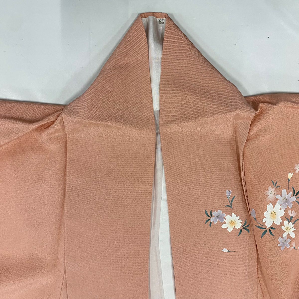 【美品】 付下 身長154.5cm 袖長66cm M 雙層 扇子子 御所車 金銀彩 漸層 粉色 純蠶絲 優品級