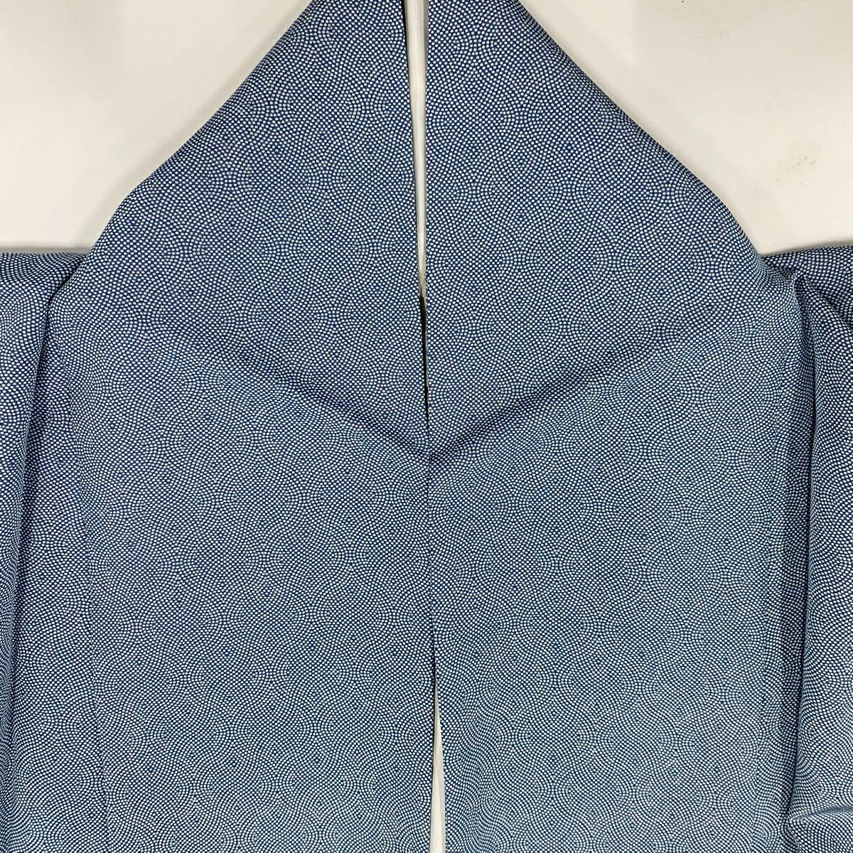 【美品】 江戶小紋 身長156cm 袖長63.5cm S 雙層 幾何學圖案 青灰 純蠶絲 名品級