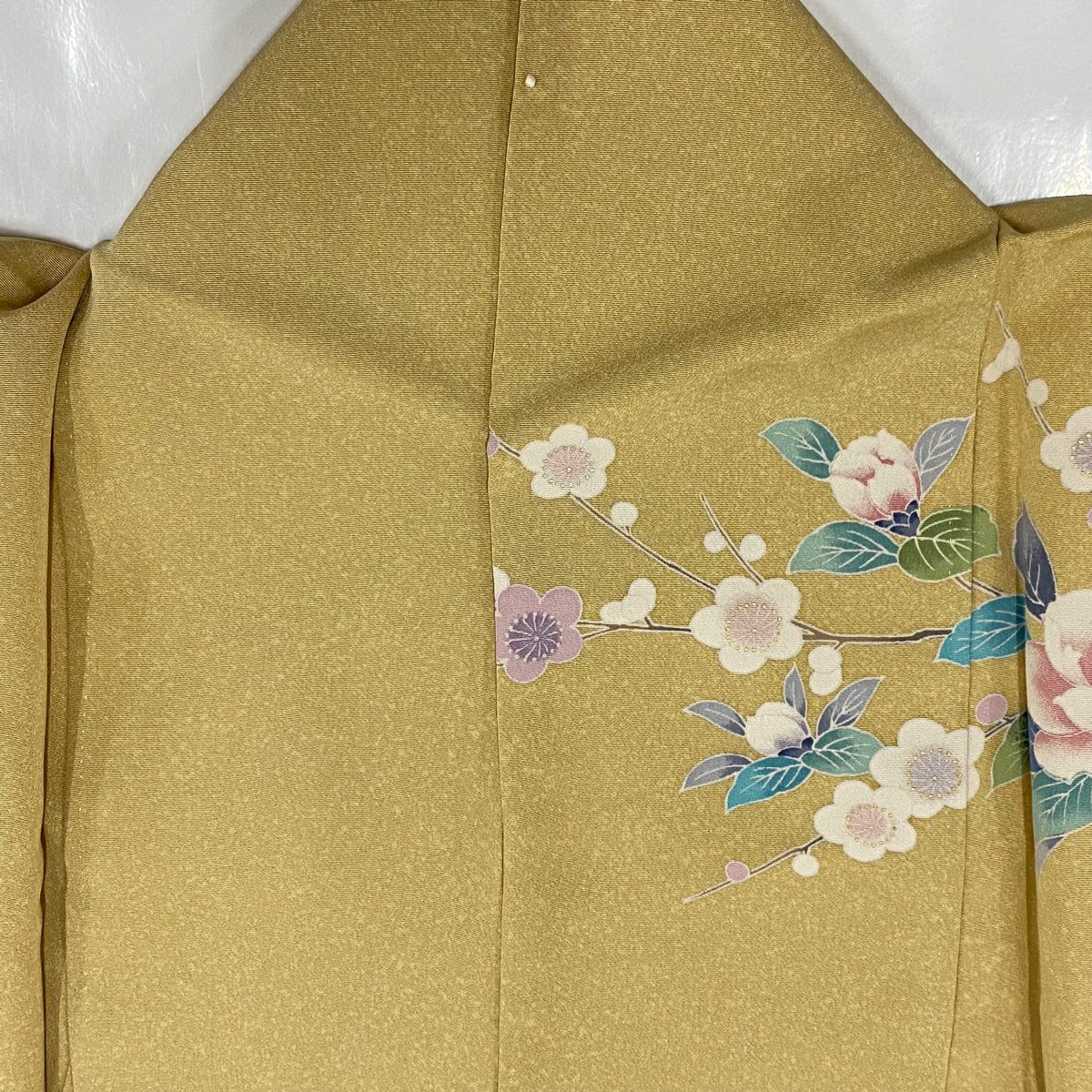 【美品】訪問服 身長159.5cm 袖長62.5cm S 雙層 椿 枝梅花 金銀彩 漸層 米色 純蠶絲 優品級