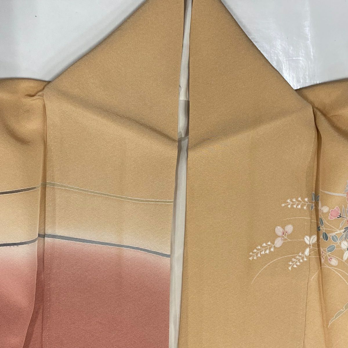 訪問服 身長154cm 袖長63.5cm S 雙層 花籠 橘花 金彩裝飾 染分 薄橙色 純蠶絲 秀品級