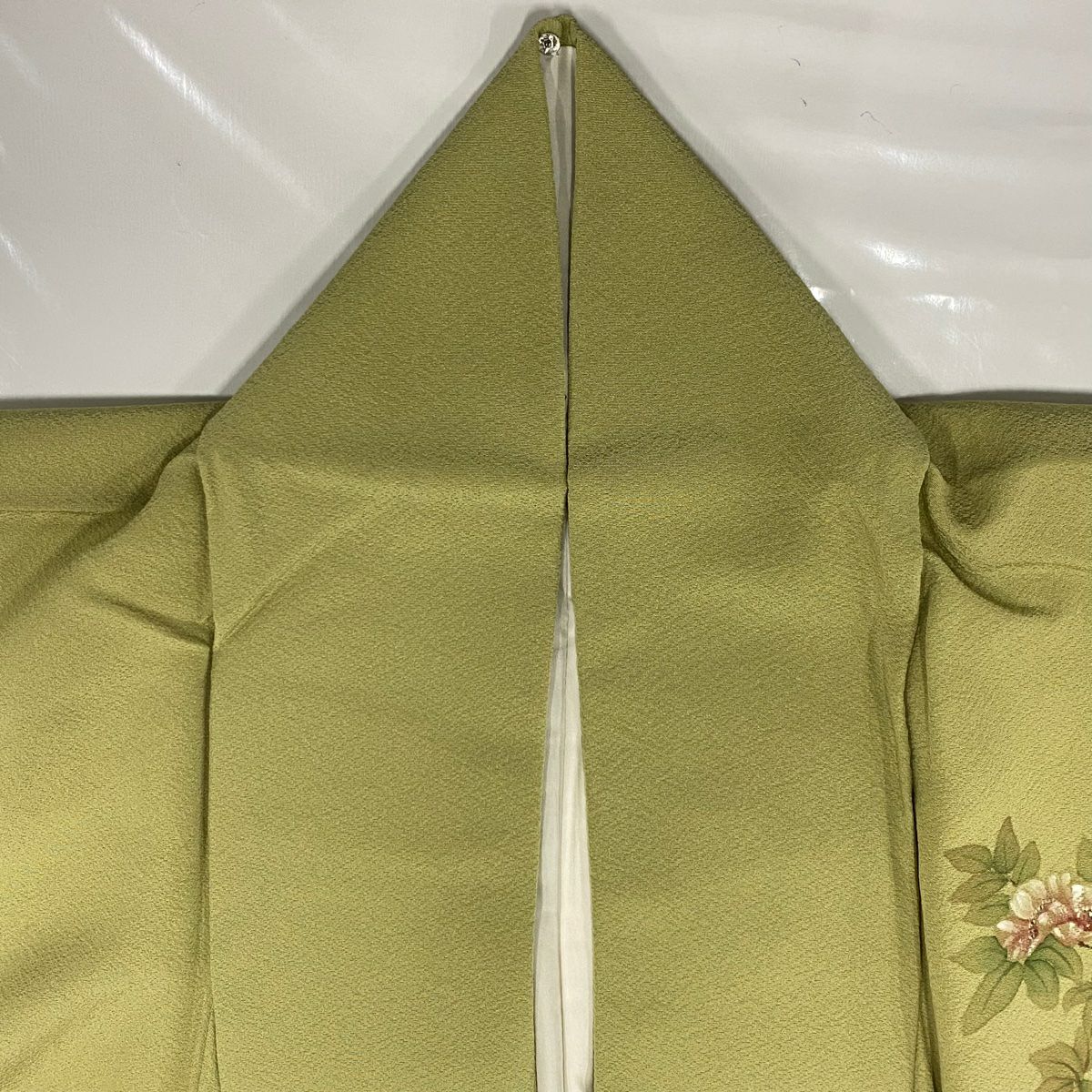 【美品】訪問服 身長162.5cm 袖長65.5cm M 雙層 枝花 抹茶 純蠶絲 秀品級