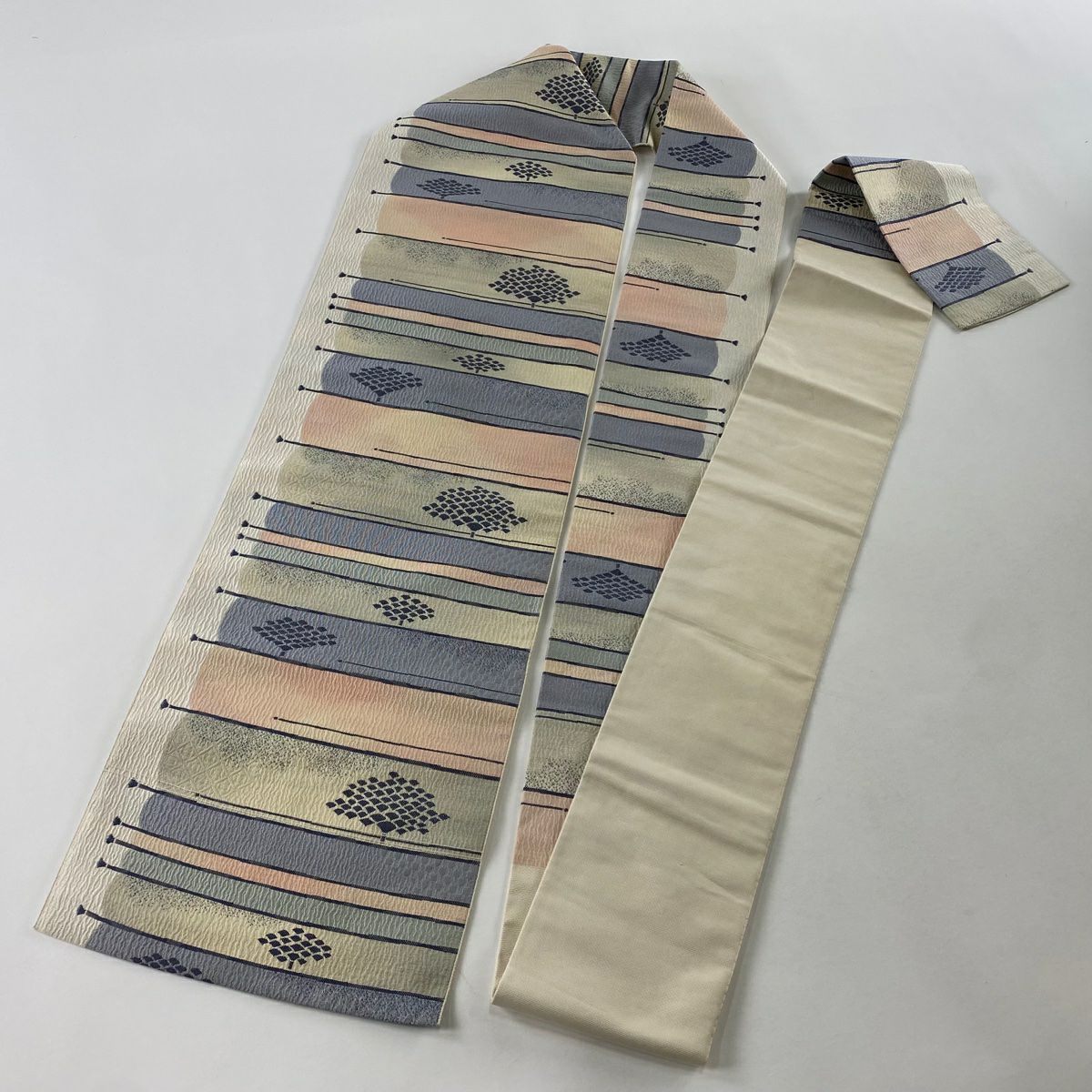 名古屋帶 秀品級 樹木 縞 純蠶絲